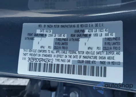 2024 Mazda Mazda3 2.5 S Carbon Edition z USA, uszkodzony, nr VIN 3MZBPBCM2RM423412